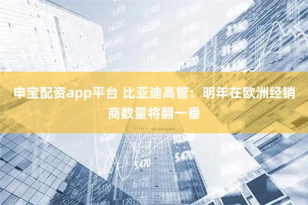 申宝配资app平台 比亚迪高管：明年在欧洲经销商数量将翻一番